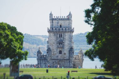 Belem bölgesi, Lizbon, Portekiz, Belem Kulesi, Torre de Belem Portekizce, Portekizce Manuelin tarzının önemli bir örnek ile Belediyesi sivil bucak görünümünü