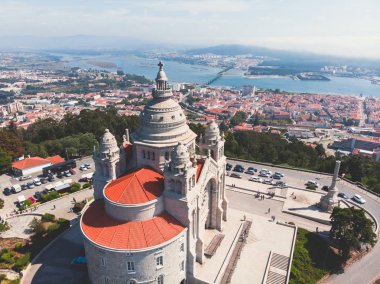 Viana havadan görünümü yapmak Castelo, Portekiz, Basilica Santa Luzia kilise, dron vurdu