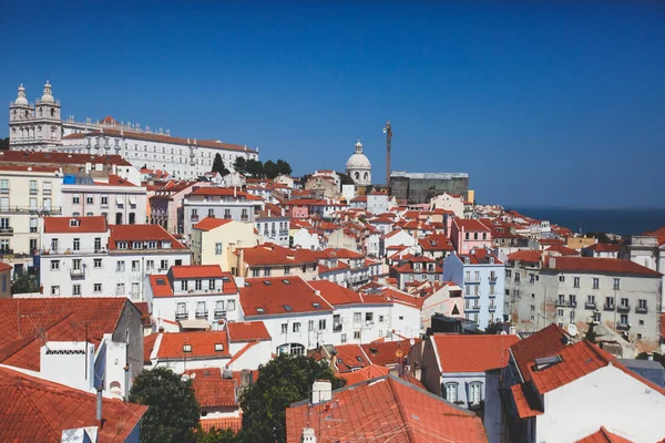 Vackra Super Vidvinkel Panorama Flygfoto Över Lissabon Portugal Med Stadsdelen — Stockfoto