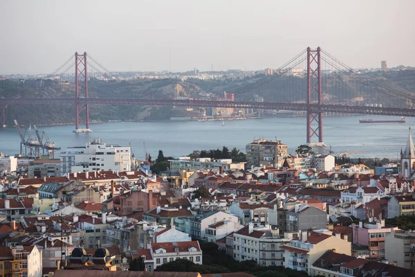 Hermosa Vista Aérea Super Gran Angular Lisboa Portugal Con Puerto —  Fotos de Stock