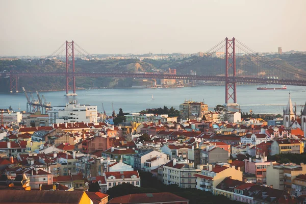 Frumoasa Vedere Aeriană Superunghiulară Lisabonei Portugaliei Port Orizont Peisaj Dincolo — Fotografie, imagine de stoc