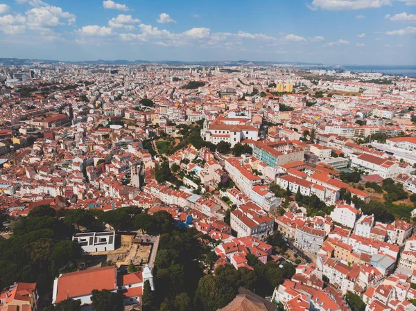 Beautiful Super Wide Angle Aerial View Lisbon Portugal Harbor Skyline — Stock Photo, Image