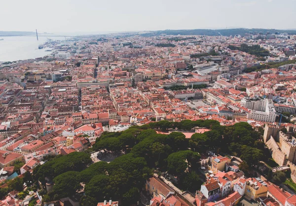 Супер Широкоугольный Воздушный Вид Лисбона Португалия Видом Гавань Пейзаж Городом — стоковое фото