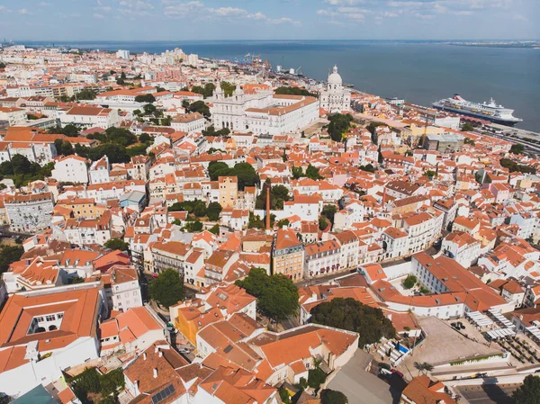 Wunderschöne Super Weitwinkel Luftaufnahme Von Lissabon Portugal Mit Hafen Und — Stockfoto