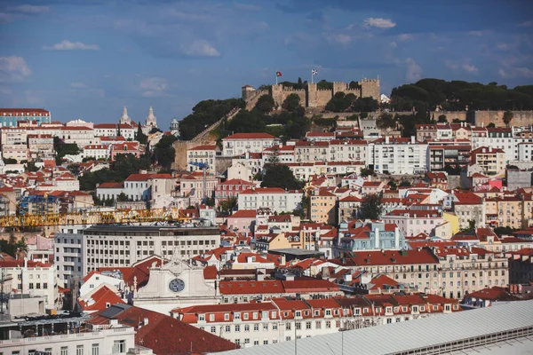 Wunderschöne Super Weitwinkel Luftaufnahme Von Lissabon Portugal Mit Skyline Und — Stockfoto