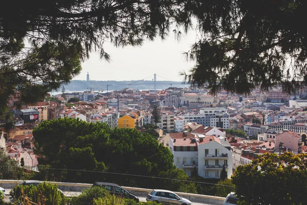 Супер Широкоугольный Вид Воздуха Лисбон Португалия Видом Гавань Пейзаж Городом — стоковое фото