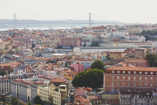 Beautiful Super Wide Angle Aerial View Lisbon Portugal Harbor Skyline — Stock Photo, Image