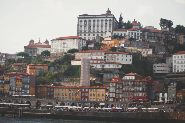 Beautiful Super Wide Angle Panoramic Summer Aerial View Old Porto — Stock Photo, Image