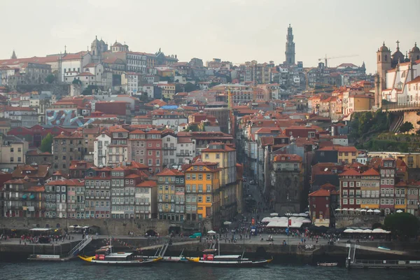 Krásné Super Širokoúhlé Panoramatické Letní Pohled Staré Porto Oporto Město — Stock fotografie