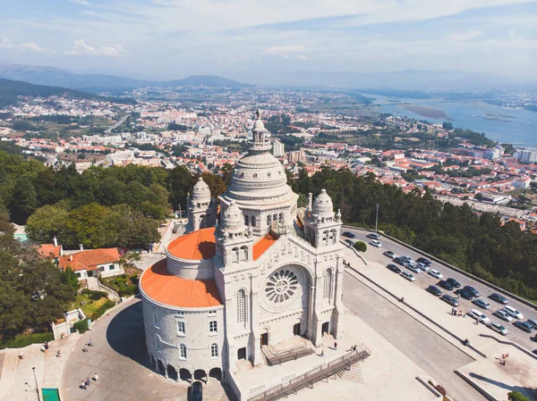 Vista Aérea Viana Castelo Portugal Com Basílica Igreja Santa Luzia — Fotografia de Stock