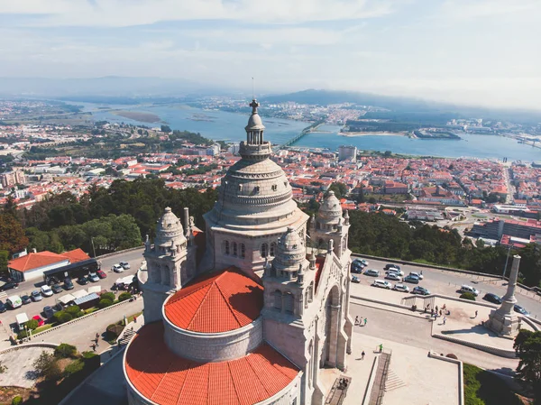 Vista Aérea Viana Castelo Portugal Com Basílica Igreja Santa Luzia — Fotografia de Stock