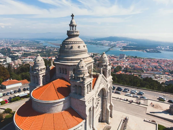 Vista Aérea Viana Castelo Portugal Con Basílica Santa Luzia Disparada — Foto de Stock