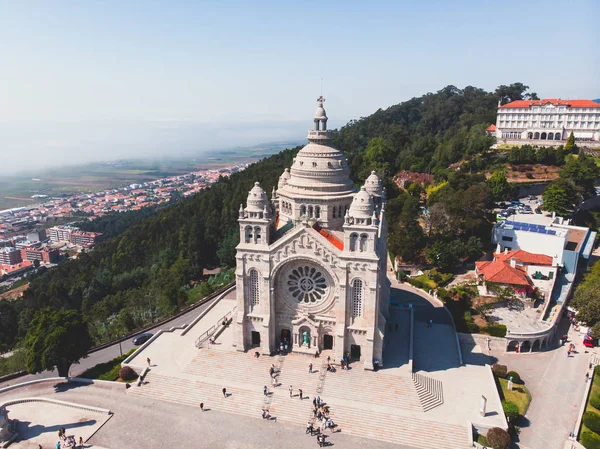 Aerial View Viana Castelo Portugal Basilica Santa Luzia Church Shot — Stock Photo, Image