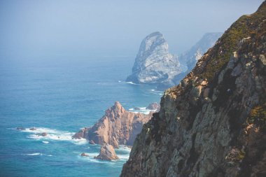 Capo Da Roca, Avrupa, Portekiz Belediyesi Sintra Azoia, Lizbon, Serra de Sintra, Portekiz Bölgesi yakınındaki en batı noktası güzel hava canlı görünümü