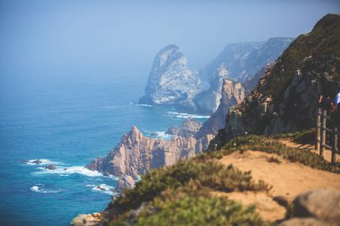 Capo Da Roca, Avrupa, Portekiz Belediyesi Sintra Azoia, Lizbon, Serra de Sintra, Portekiz Bölgesi yakınındaki en batı noktası güzel hava canlı görünümü