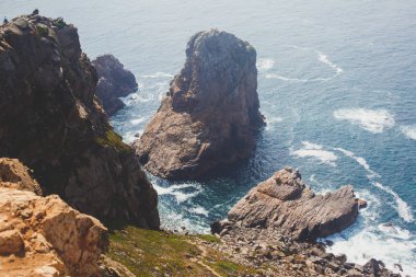 Capo Da Roca, Avrupa, Portekiz Belediyesi Sintra Azoia, Lizbon, Serra de Sintra, Portekiz Bölgesi yakınındaki en batı noktası güzel hava canlı görünümü