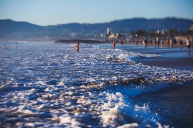 Venice Beach görünümünü günbatımı, Pasifik Okyanusu, Venedik, Los Angeles County, Kaliforniya, Birleşik Devlet üzerinde