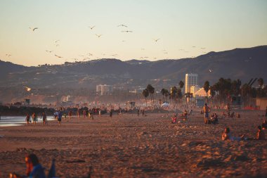 Venice Beach görünümünü günbatımı, Pasifik Okyanusu, Venedik, Los Angeles County, Kaliforniya, Birleşik Devlet üzerinde