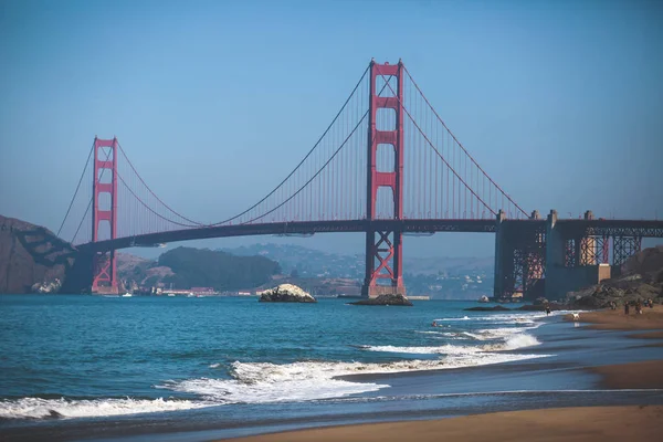 Vista Panorâmica Clássica Famosa Ponte Golden Gate Vista Baker Beach — Fotografia de Stock