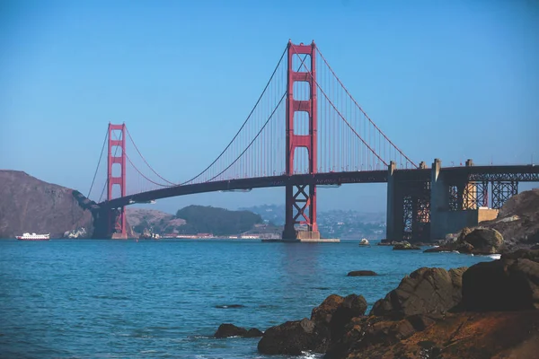 Vista Panorâmica Clássica Famosa Ponte Golden Gate Vista Baker Beach — Fotografia de Stock