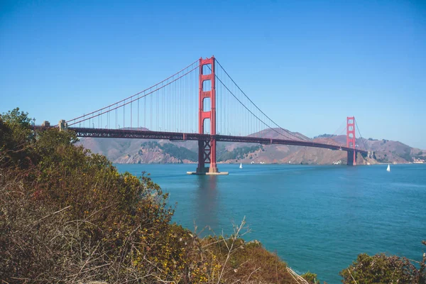 Vista Panorâmica Clássica Famosa Ponte Golden Gate Vista Baker Beach — Fotografia de Stock
