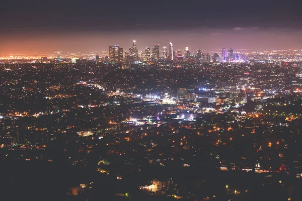 Beautiful Super Wide Angle Night Aerial View Los Angeles California — Stock Photo, Image