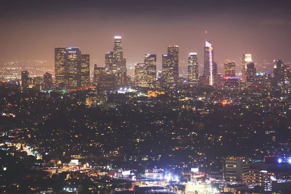 Beautiful Super Wide Angle Night Aerial View Los Angeles California — Stock Photo, Image