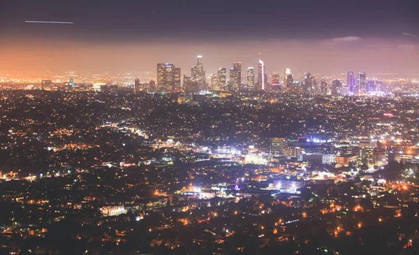 Bella Vista Aerea Notturna Super Grandangolare Los Angeles California Usa — Foto Stock