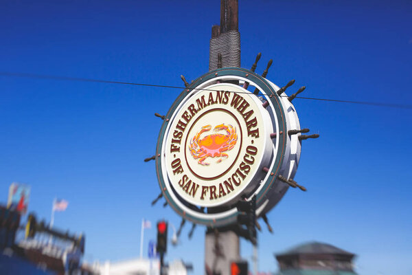 View of San Francisco historic Fisherman 's wharf, California, USA, summer sunny da
