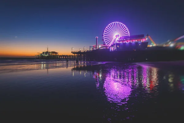 Vista Del Histórico Muelle Santa Mónica Con Playa Parque Atracciones — Foto de Stock