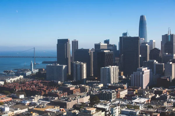 Güzel Süper Geniş Açı Havadan Görünümü San Francisco Kaliforniya Coit — Stok fotoğraf