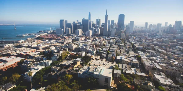 Güzel Süper Geniş Açı Havadan Görünümü San Francisco Kaliforniya Coit — Stok fotoğraf