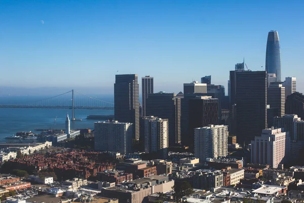 Güzel Süper Geniş Açı Havadan Görünümü San Francisco Kaliforniya Coit — Stok fotoğraf