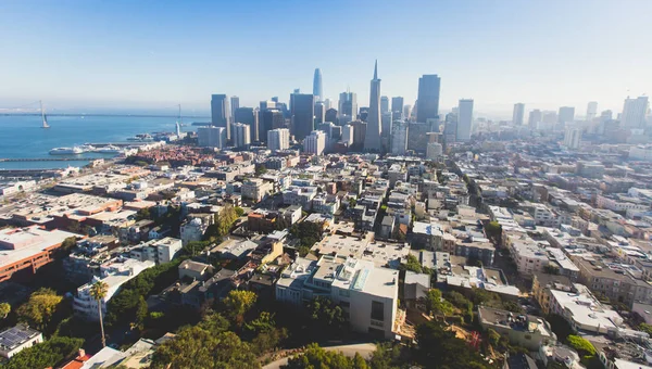 Супер Широкоугольный Вид Воздуха Сан Франциско Калифорния Бей Бридж Даунтаун — стоковое фото