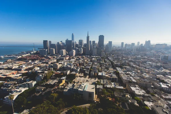 Güzel Süper Geniş Açı Havadan Görünümü San Francisco Kaliforniya Coit — Stok fotoğraf