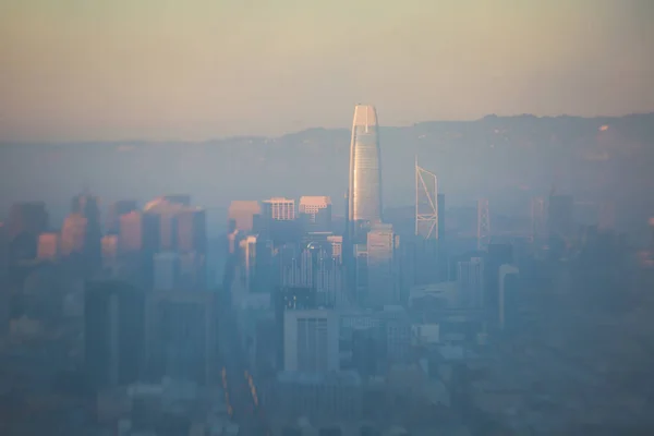 Vackra Supervidvinkel Natt Flygfoto Över San Francisco Kalifornien Med Downtown — Stockfoto