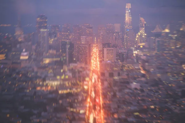 Hermosa Vista Aérea Nocturna Gran Angular San Francisco California Con — Foto de Stock