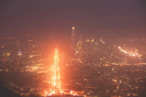 Супер Широкоугольный Ночной Вид Воздуха Сан Франциско Калифорния Даунтауна Моста — стоковое фото