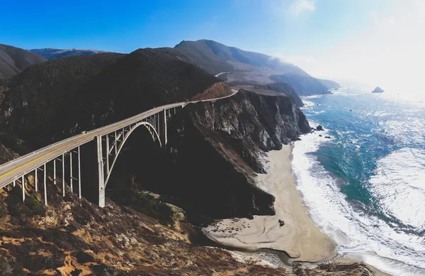 Hava Panoramik Tarihi Bixby Dere Köprüsü Dünya Boyunca Ünlü Pacific — Stok fotoğraf