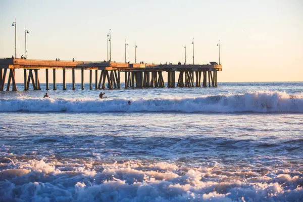 Vista Venice Beach Atardecer Con Pacific Ocean Venice Los Angeles — Foto de Stock