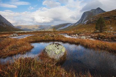 Norveç 'in Fortopp Tepesi' ne yürüyüşü sırasında Stetind, Kuzey Norveç, Nordland, Tysfjord, Ofoten belediyesi, fiyort ve lak manzaralı dağ manzarası