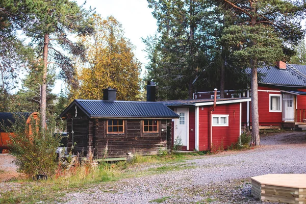 Veduta Del Campeggio Svedese Classico Con Tradizionali Case Legno Cabina — Foto Stock