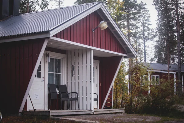 Vista Local Acampamento Sueco Clássico Com Casas Cabana Vermelhas Madeira — Fotografia de Stock