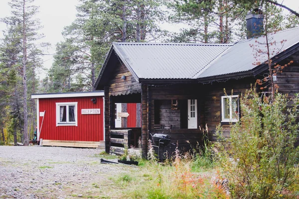 Вид Шведский Городок Традиционными Деревянными Красными Домиками Избушками Земля Северный — стоковое фото