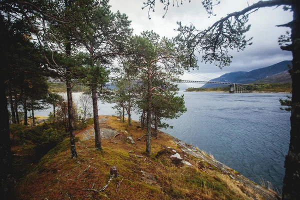 Paisagem Panorâmica Clássica Norueguesa Fria Fiorde Efjorden Município Ballangen Condado — Fotografia de Stock