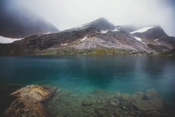 Paisagem Montanhosa Norueguesa Durante Caminhadas Para Halls Fortopp Pico Com — Fotografia de Stock