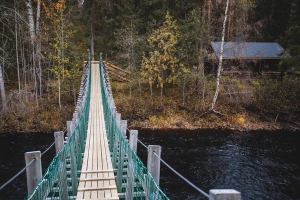 Utsikt Över Den Finska Nationalparken Oulanka Med Vildmarkshydda Trä Stuga — Stockfoto