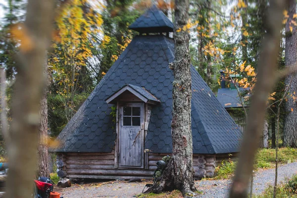 Vista Parque Nacional Finlandês Oulanka Com Cabana Deserta Madeira Cabana — Fotografia de Stock