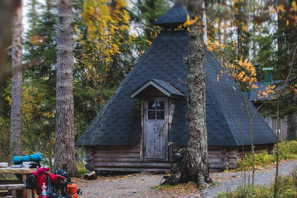 Vista Parque Nacional Finlandês Oulanka Com Cabana Deserta Madeira Cabana — Fotografia de Stock