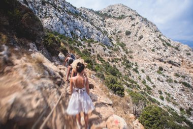 Penon de Ifach dağıyla Calpe Calp kasabası Penyal d 'Ifac Doğal Parkı' na yürüyüş sırasında, Marina Alta, Alicante ili, Valencia Topluluğu, İspanya